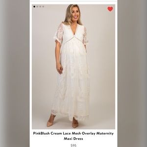 PinkBlush Cream Lace Mesh Overlay Maternity Maxi